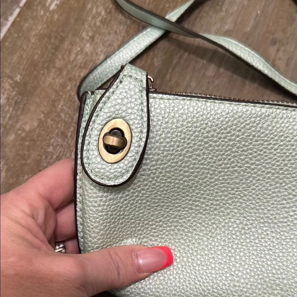Joy Susan Green Clutch Wristlet with bronze Hardware